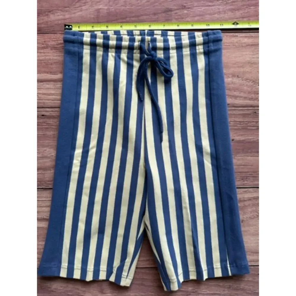 Vintage 80s 90s Marika Blue Striped Coolmax Drawstring Bike Shorts High Waist M